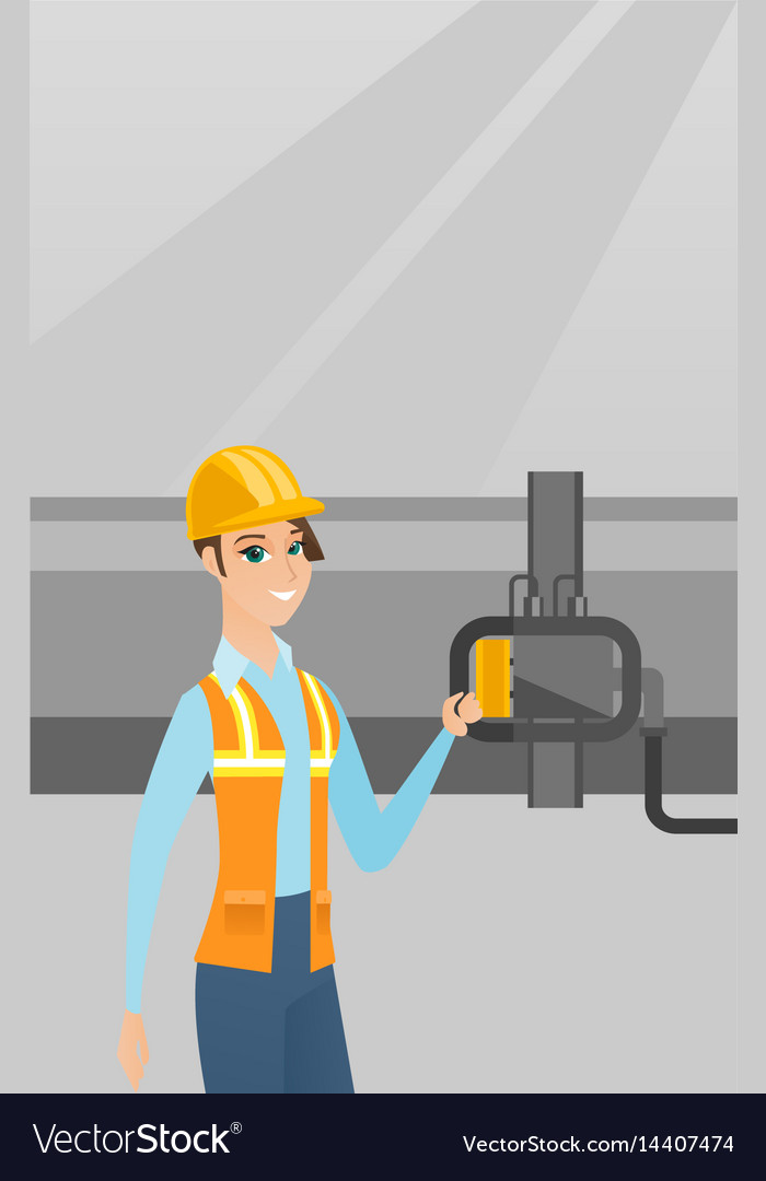 Operator checking detector on gas pipeline