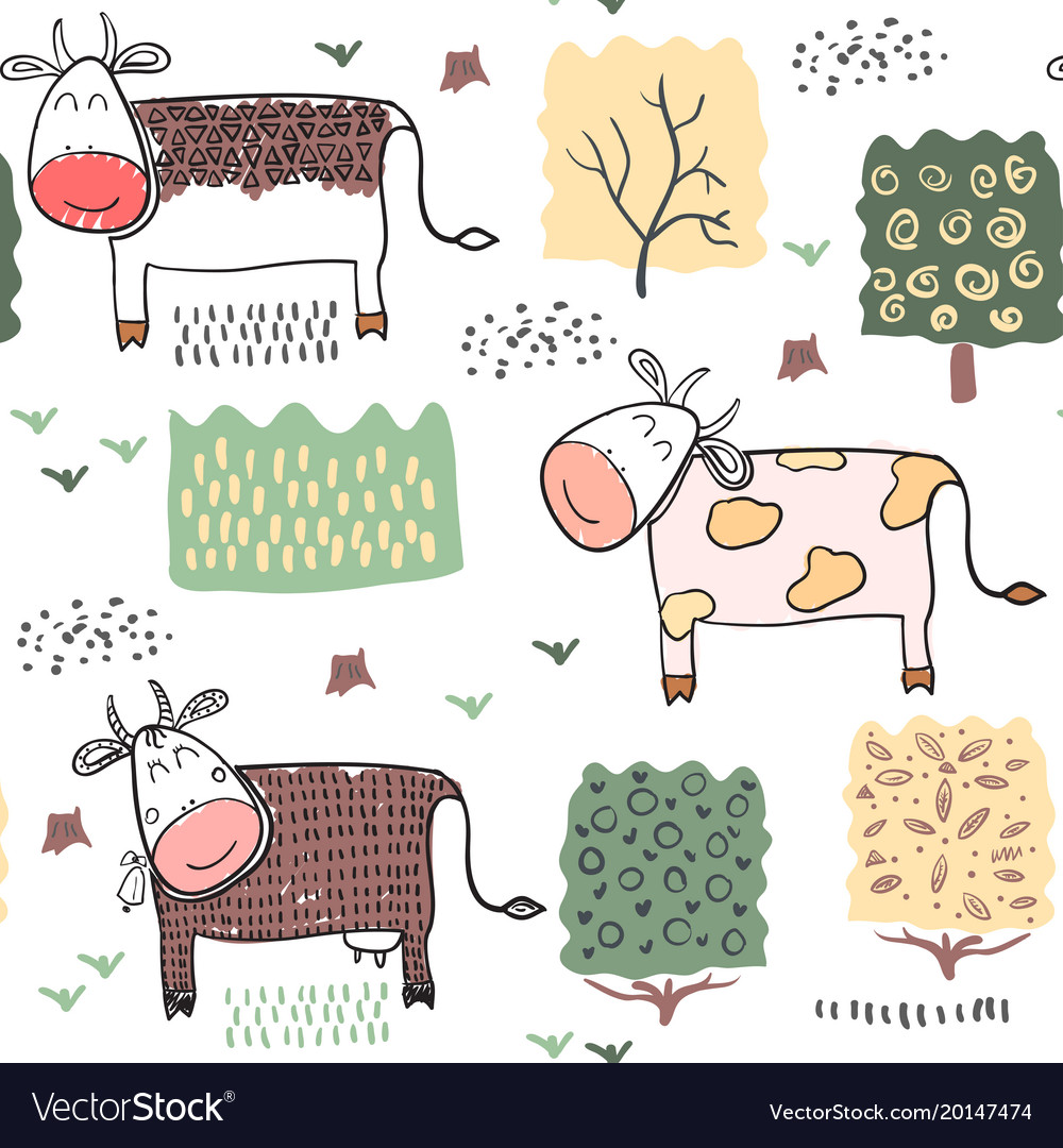 Seamless pattern background with cow