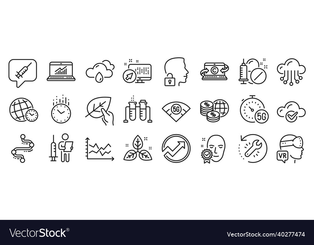 Set of science icons such as time vaccine vector image Set of science icons such as time vaccine