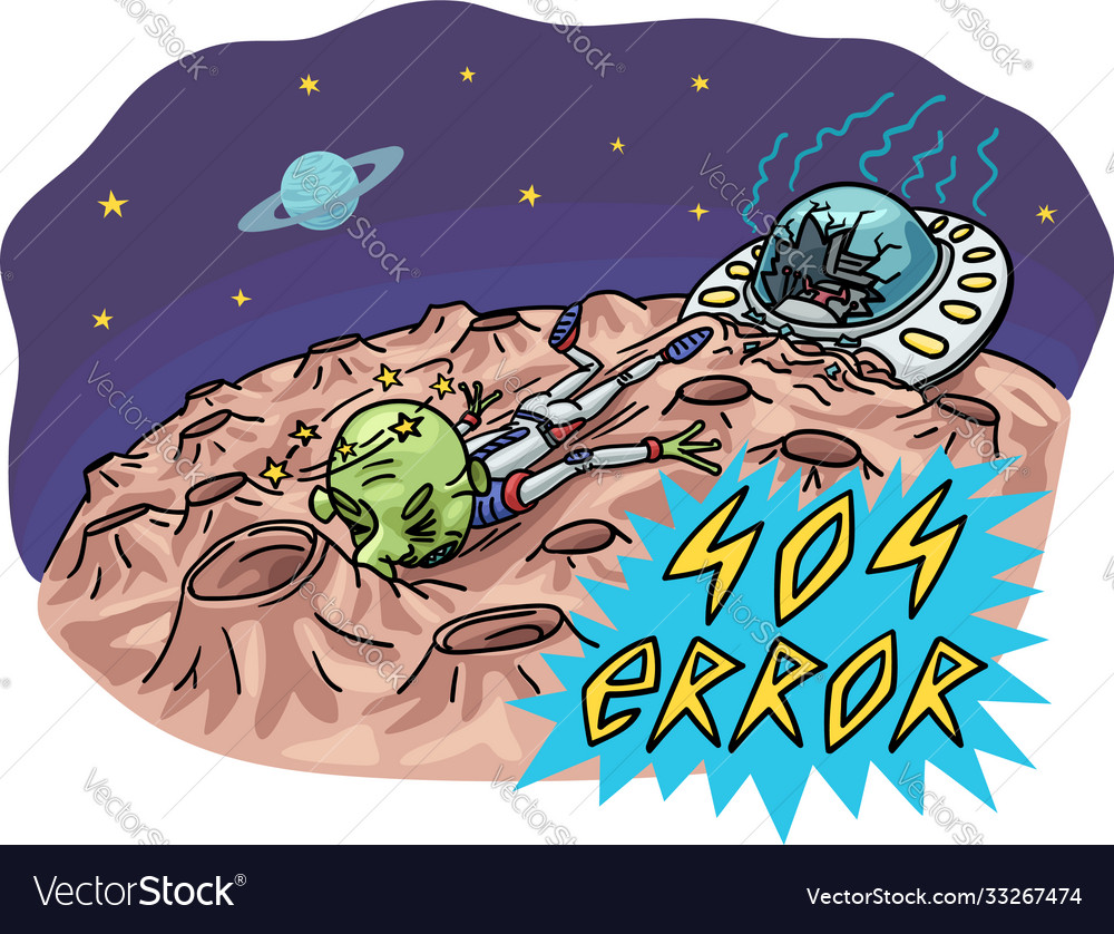 Space saver for error 404 alien spaceship crash Vector Image