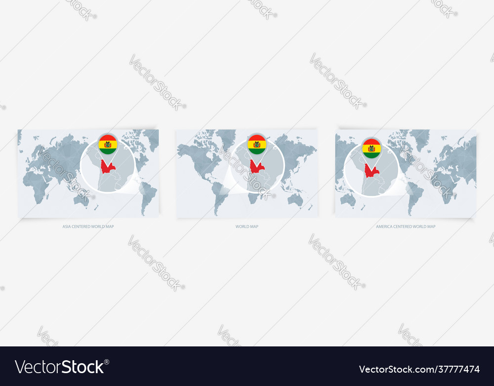 Three versions world map with enlarged