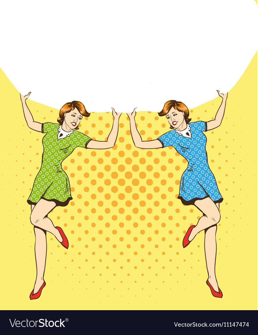 Zwei Frau halten leere weiße Papier Poster Pop-Art