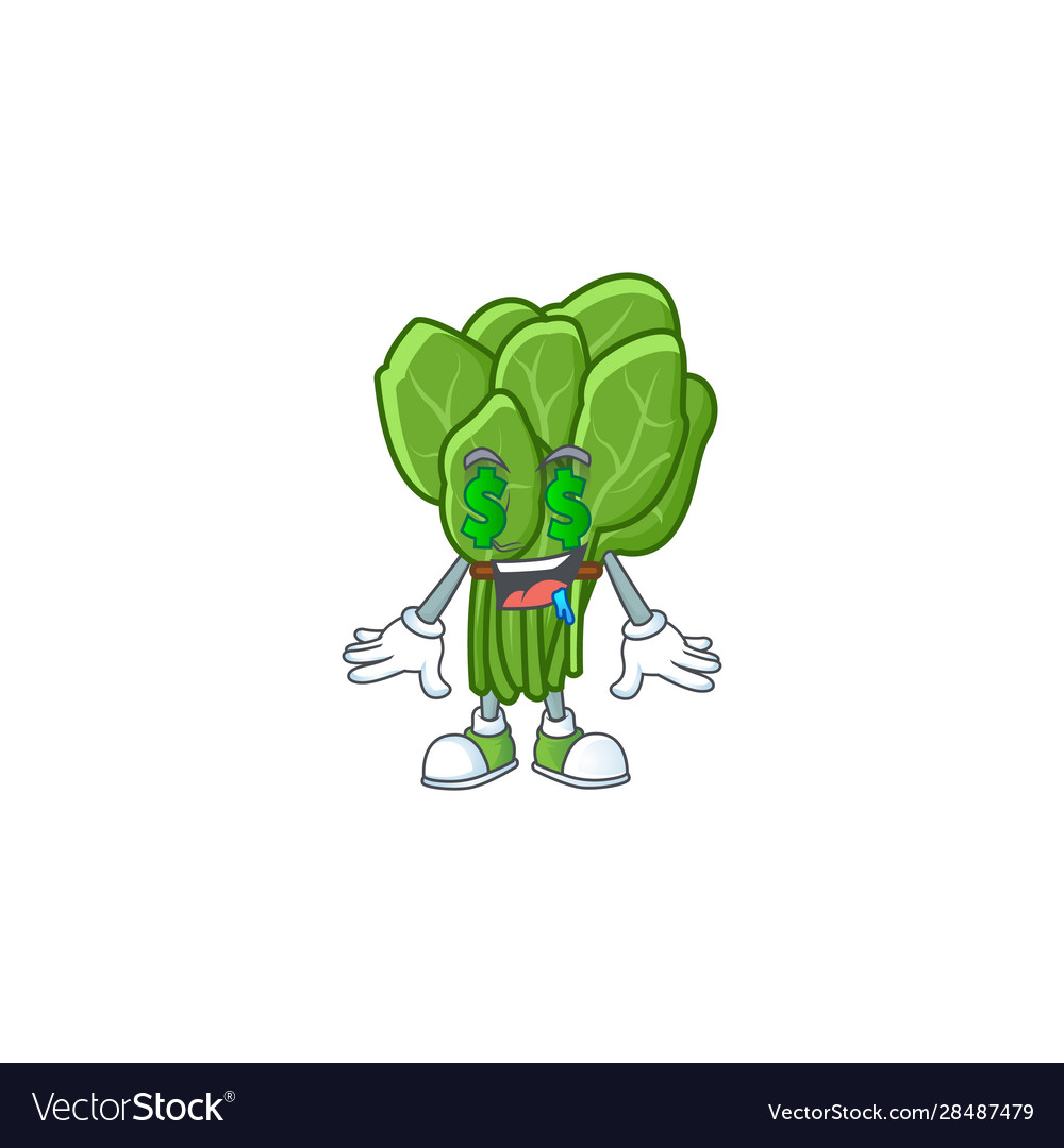 Cute spinach with money eye cartoon character