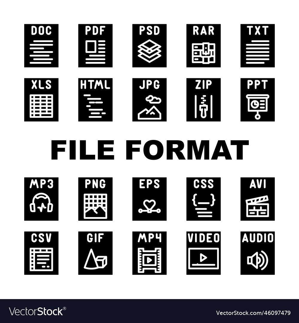 File format document icons set vector image File format document icons set