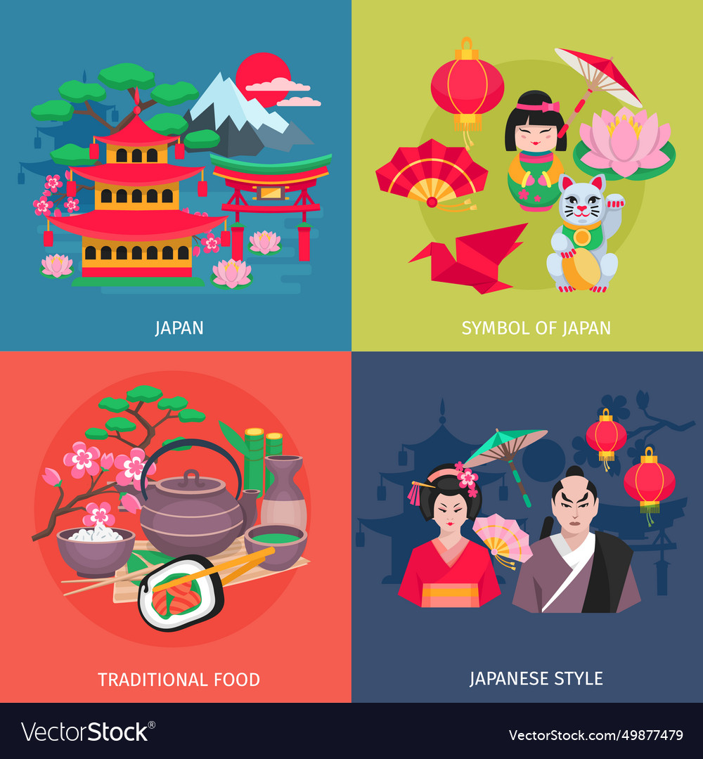 Japanese symbols 4 flat icons square Royalty Free Vector