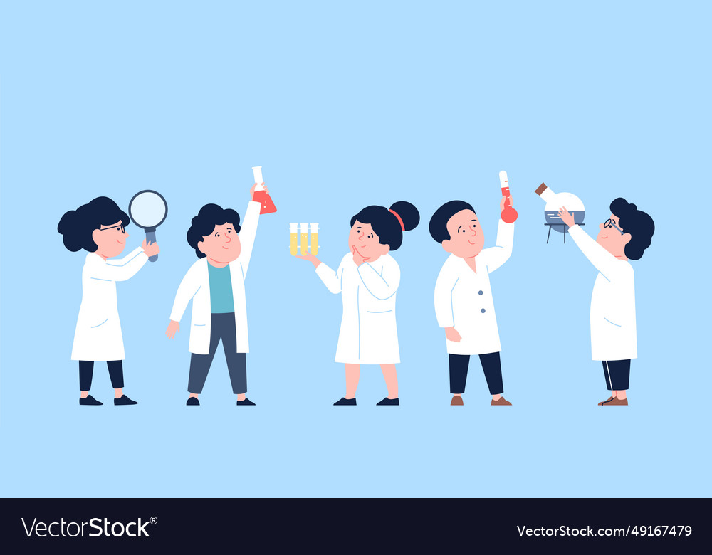 Kids scientist holding laboratory tools little Vector Image