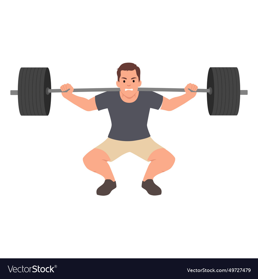 Man doing barbell squat exercise with too much Vector Image