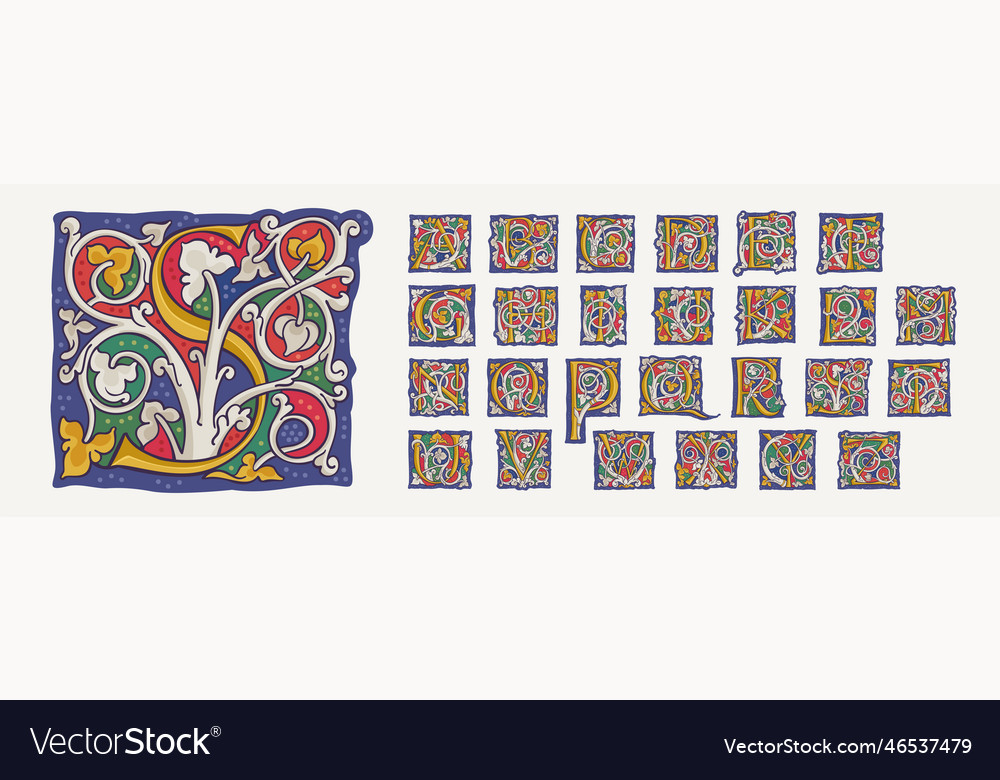 Medieval Calligraphic Initial with Vine