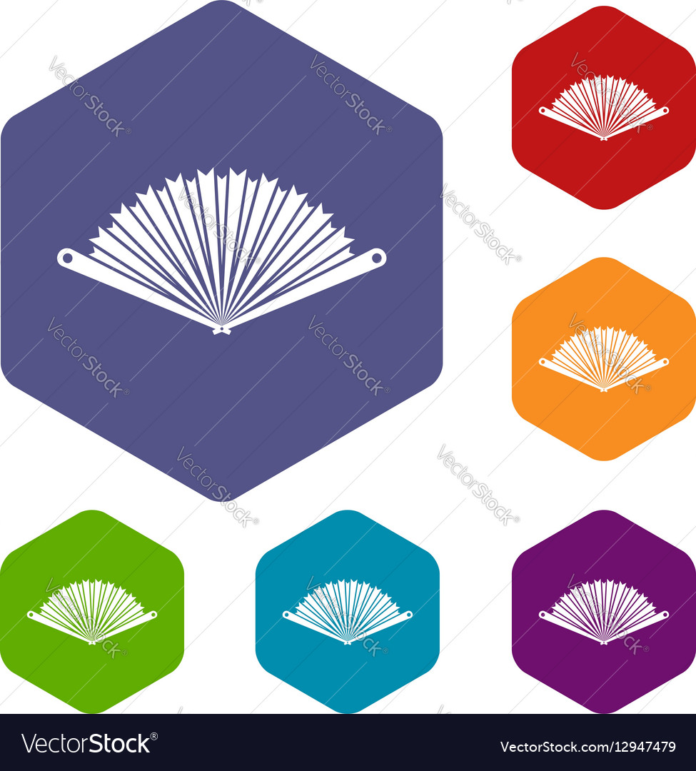 Opened oriental fan icons set Royalty Free Vector Image