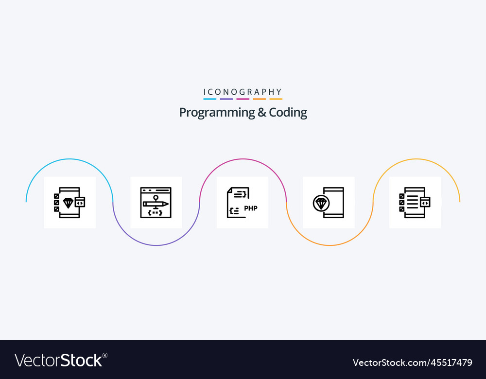 Programming and coding line 5 icon pack including