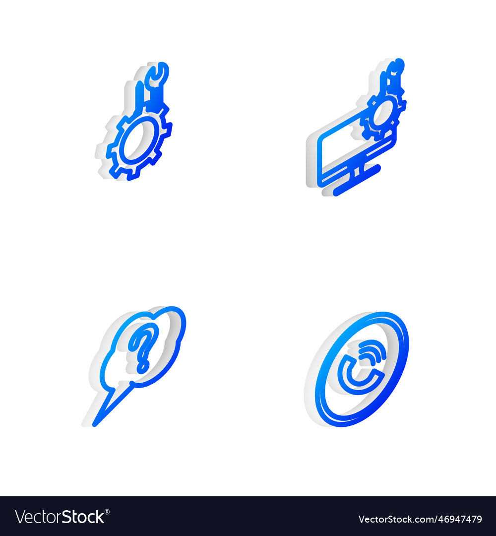 Set isometric line computer monitor service vector image Set isometric line computer monitor service