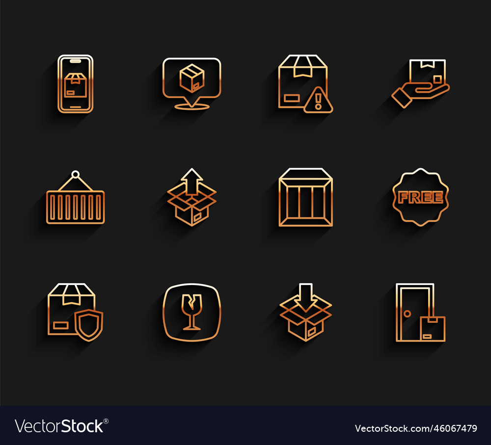 Set line delivery security with shield fragile Vector Image Set line delivery security with shield fragile