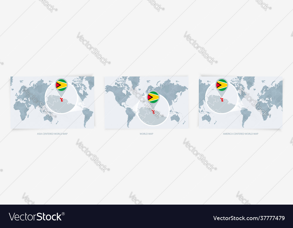 Three versions world map with enlarged