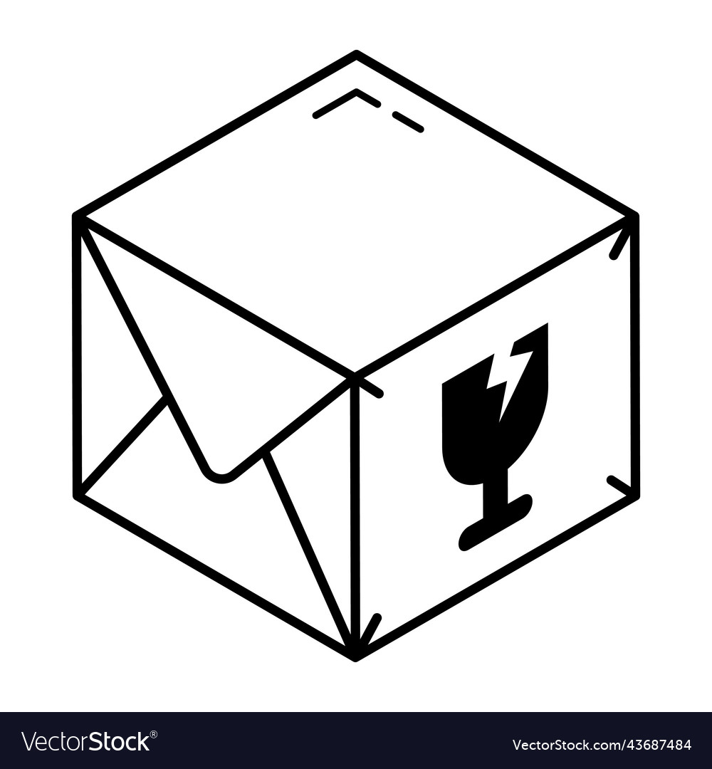 A modern outline isometric icon of fragile product