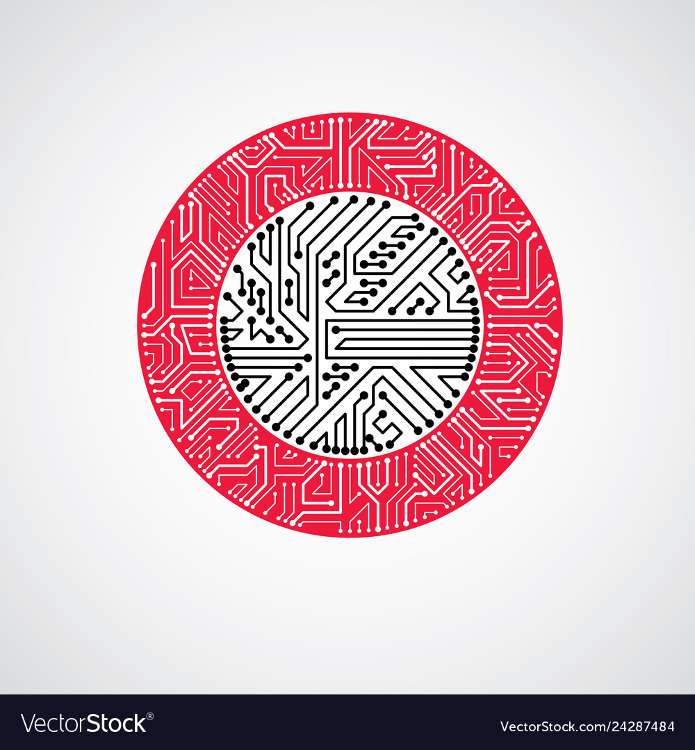 Abstract computer circuit board monochrome round vector image Abstract computer circuit board monochrome round