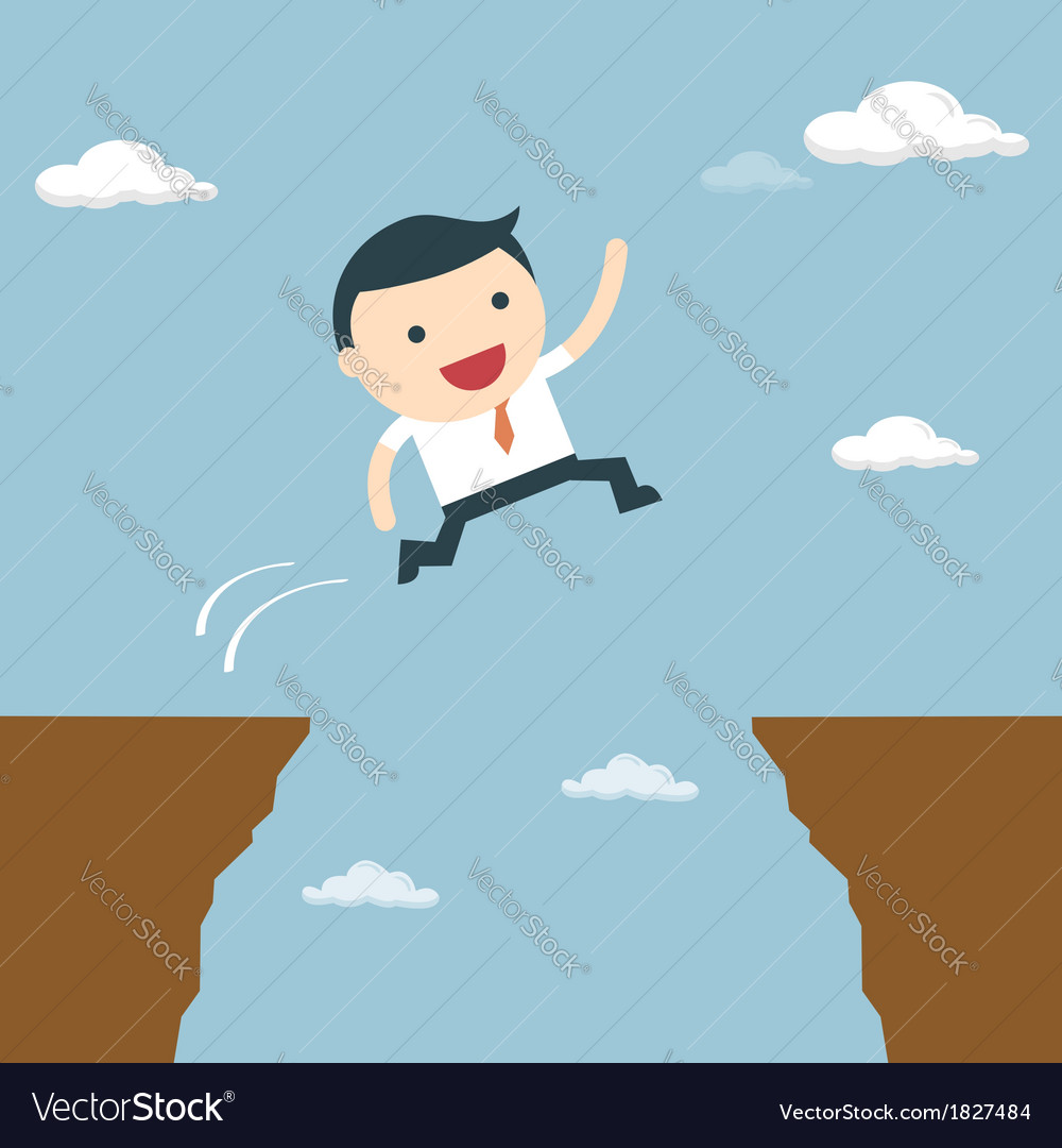 Businessman jumping over the cliff to goal Vector Image