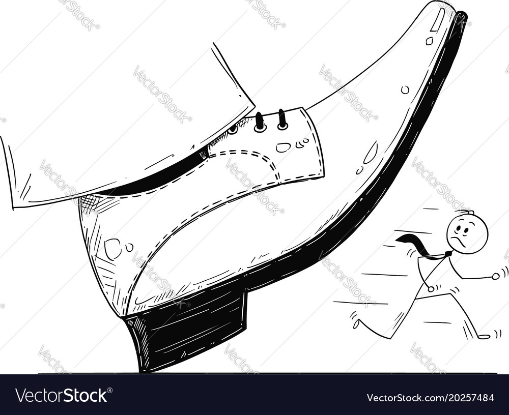 Cartoon of large foot shoe ready to step down on Vector Image