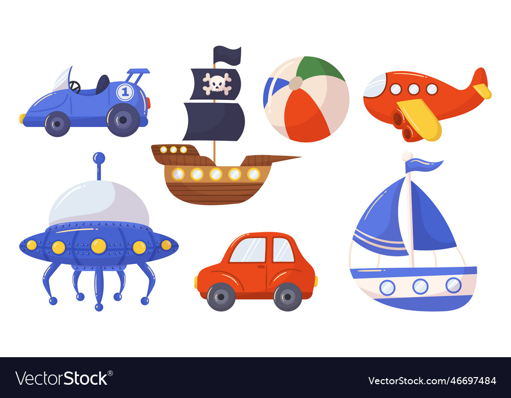 Collection of boy toys includes race car pirate Vector Image