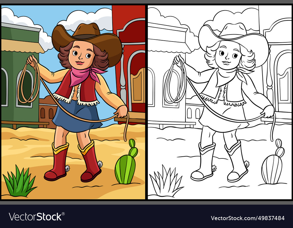 Cowboy girl with a rope coloring page