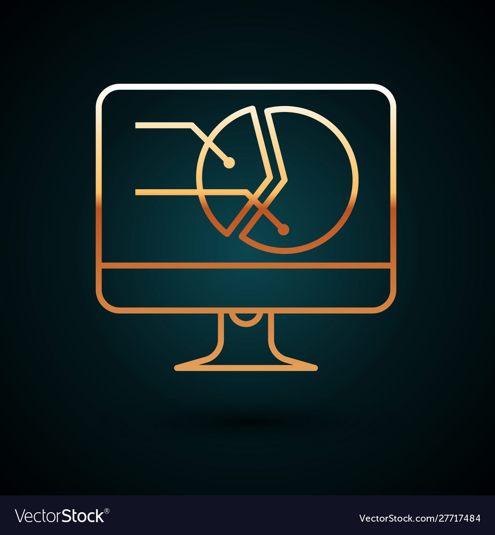 Gold line computer monitor with graph chart icon vector image Gold line computer monitor with graph chart icon
