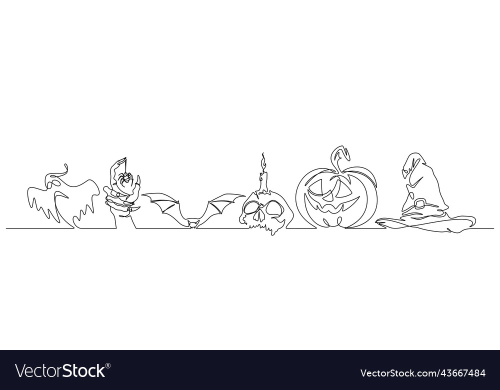 Halloween elements decoration continuous line vector image Halloween elements decoration continuous line