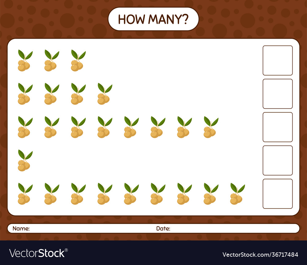 How many counting game with longan worksheet vector image How many counting game with longan worksheet