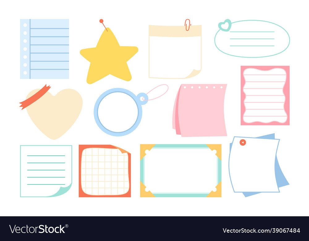 Notebook paper sticky note set sticker notepad pin vector image Notebook paper sticky note set sticker notepad pin