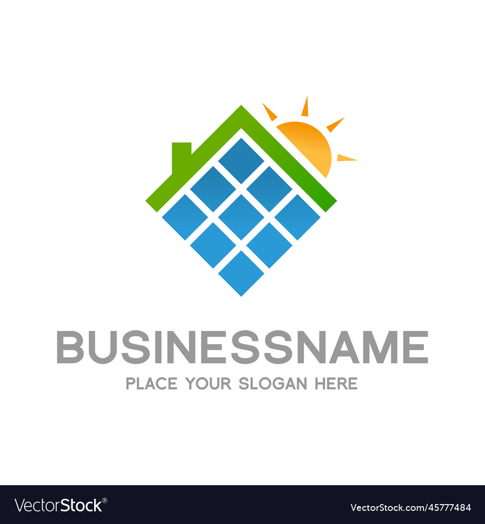 Solar home logo template panel and sun Royalty Free Vector