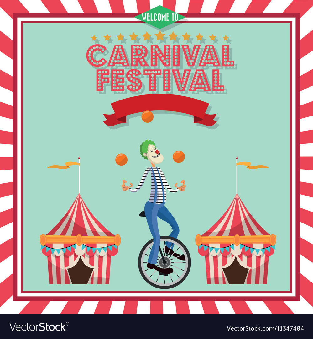 Striped tent and clown of carnival design