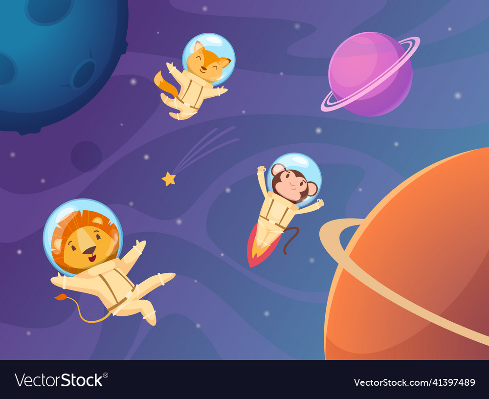 Animals in space cartoon funny astronaut Vector Image Animals in space cartoon funny astronaut Vector Image
