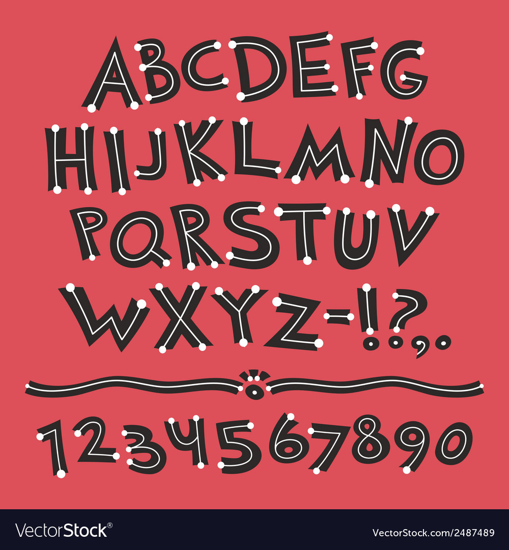 Cartoon retro font with dots on red background
