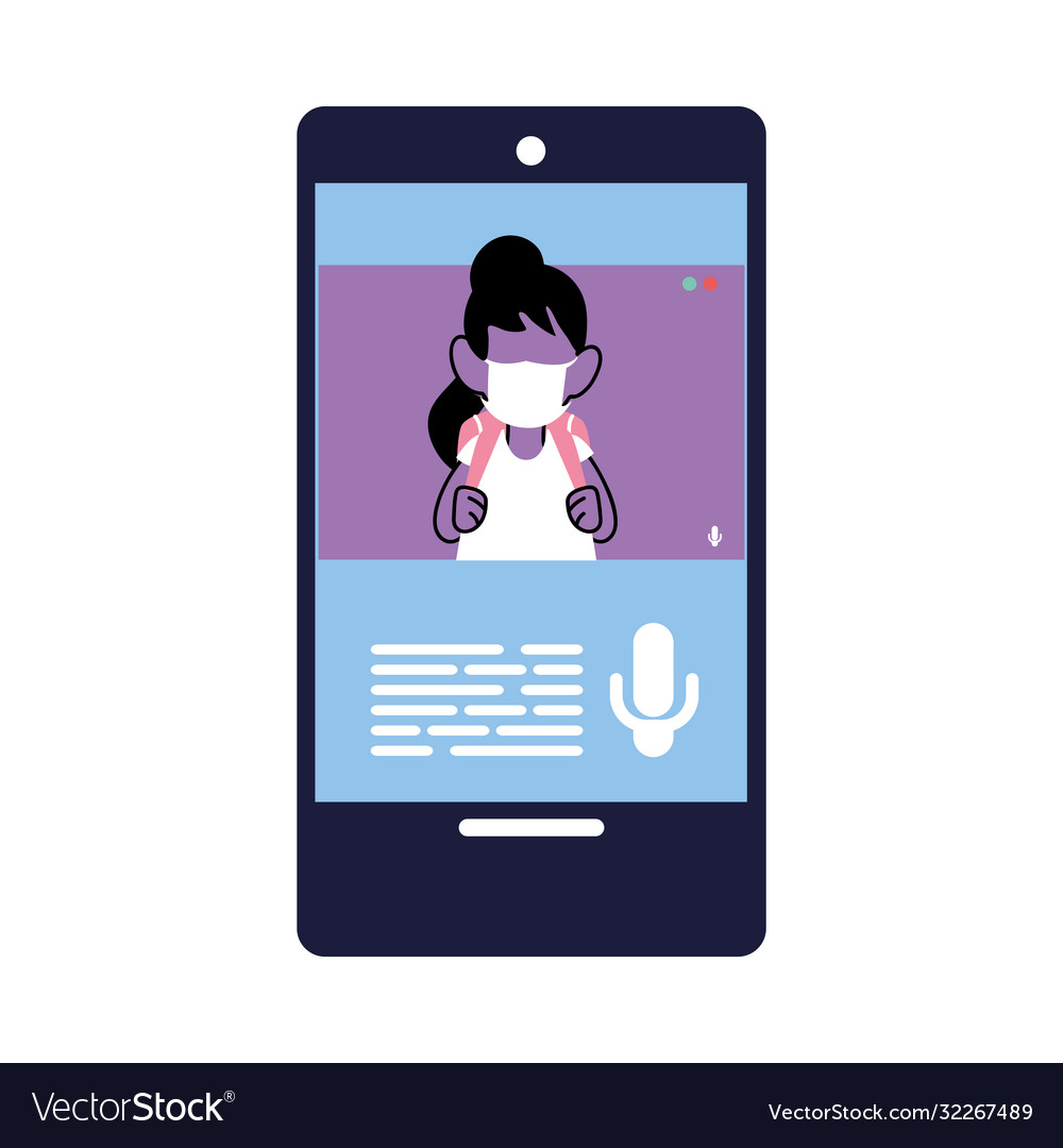 Children with masks sending text messages vector image Children with masks sending text messages