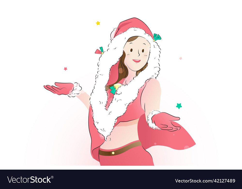 Cute santa claus cosplay by pretty girl flat vector image Cute santa claus cosplay by pretty girl flat