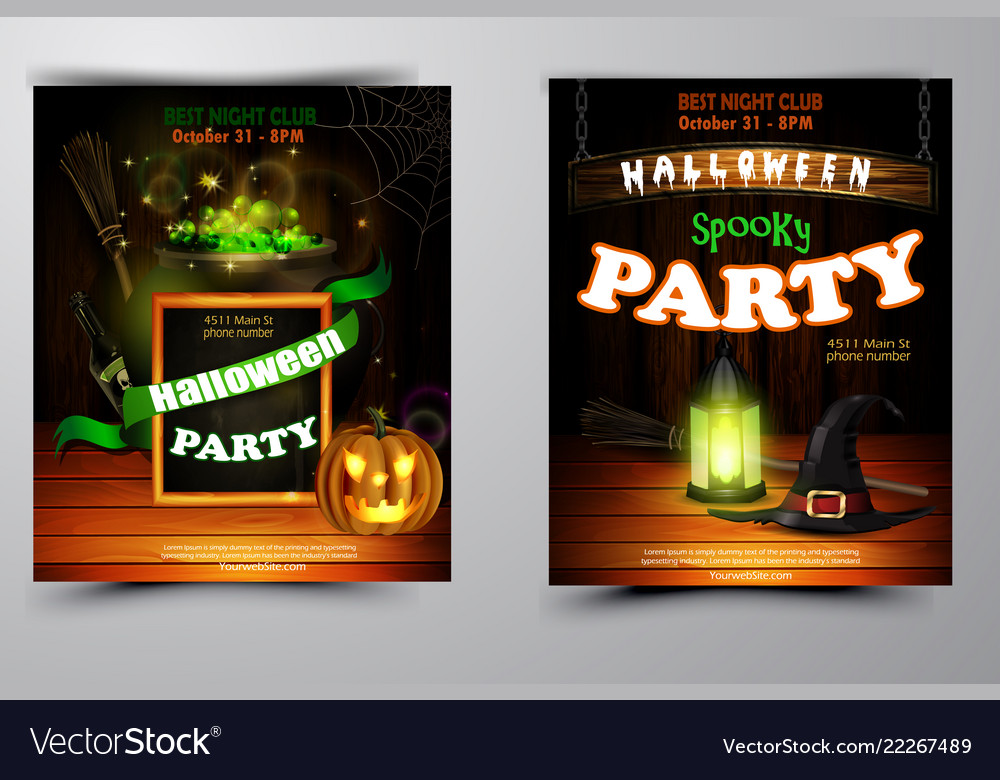 Halloween party invitation on wooden wall