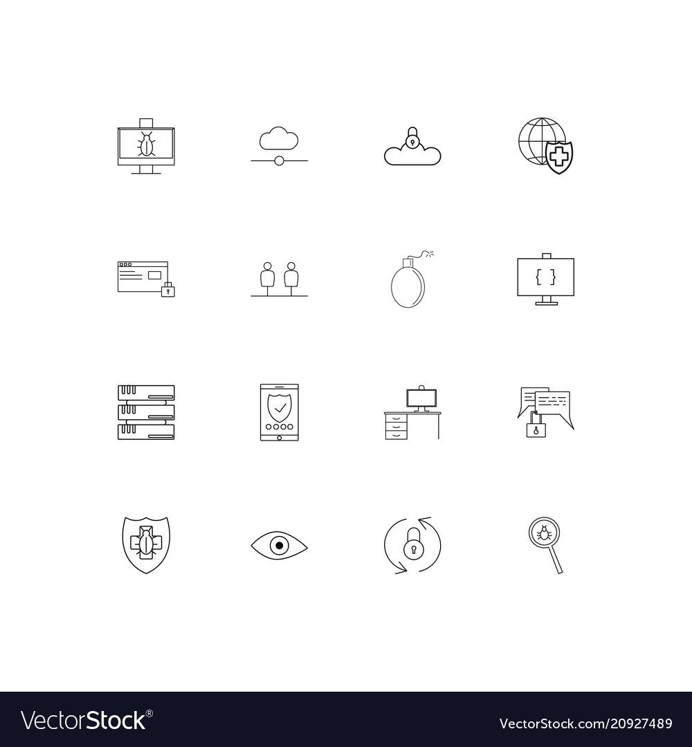 Internet security linear thin icons set outlined