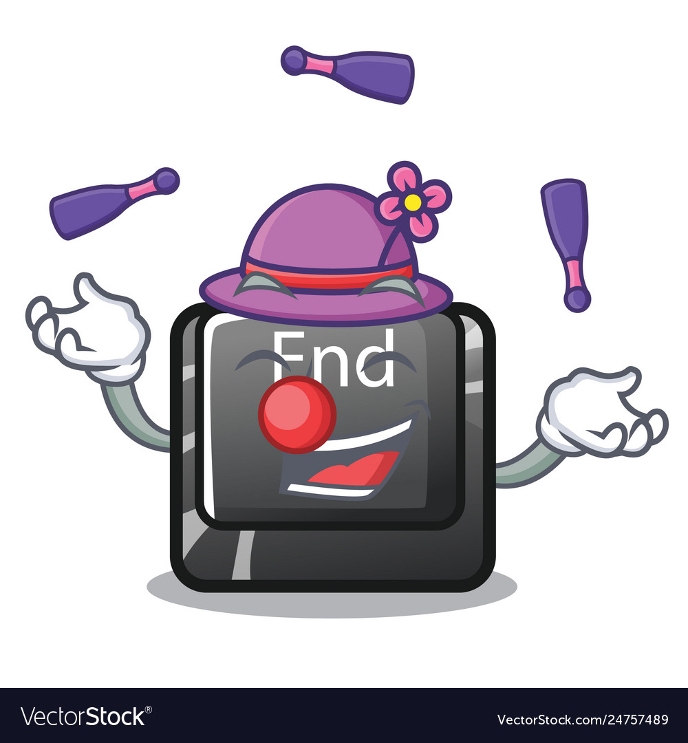 Juggling end button located on cartoon keyboard