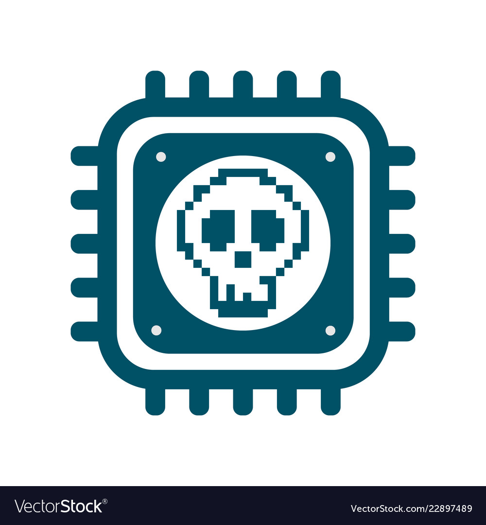 Melting cpu icon with skull cyber security vector image Melting cpu icon with skull cyber security