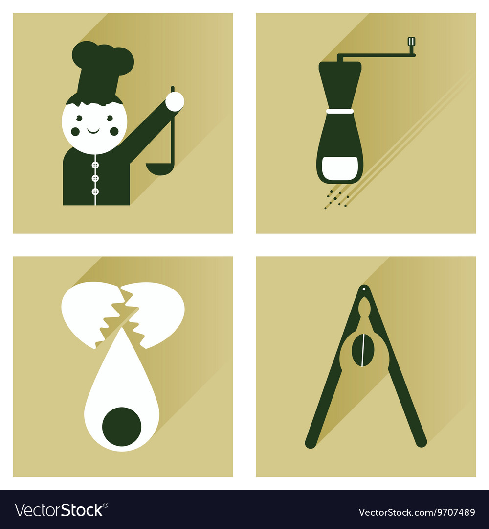 Set flat icons with long shadow chefs tools