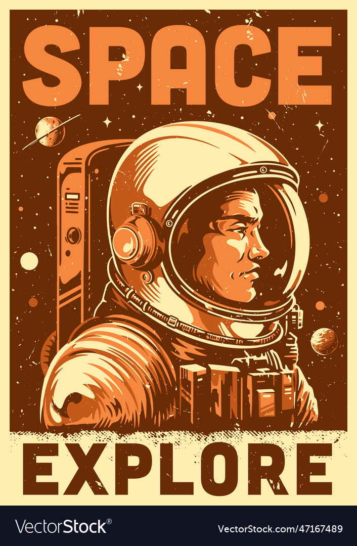 Space explore monochrome vintage poster Royalty Free Vector