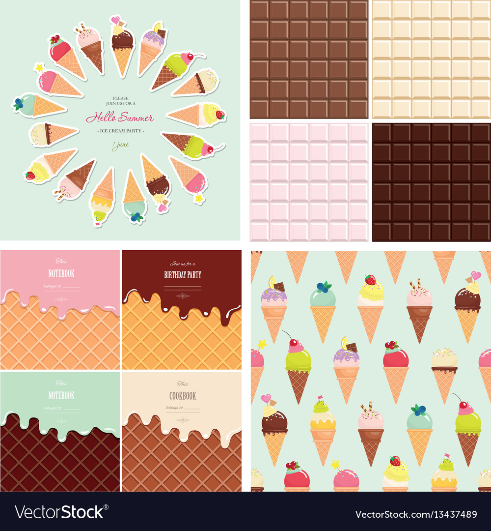 Sweets big set ice cream cone seamless pattern vector image Sweets big set ice cream cone seamless pattern
