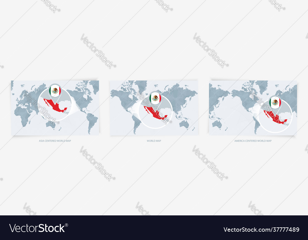 Three versions world map with enlarged