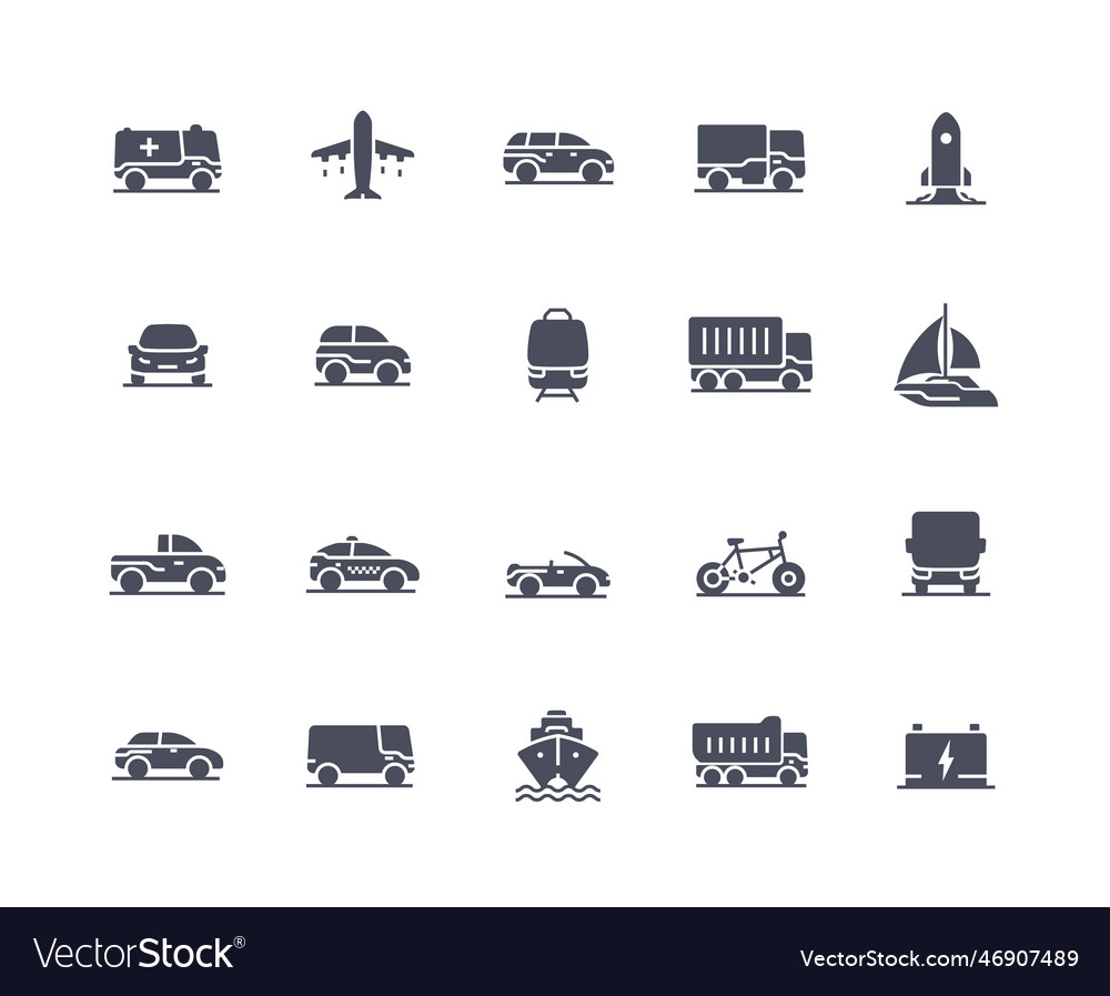 Transport icons black set Royalty Free Vector Image