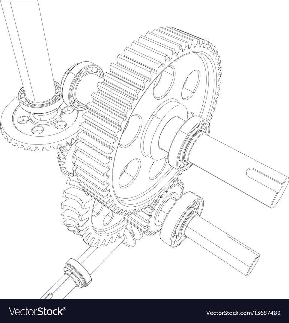 Wire-frame reducer consisting gears Royalty Free Vector