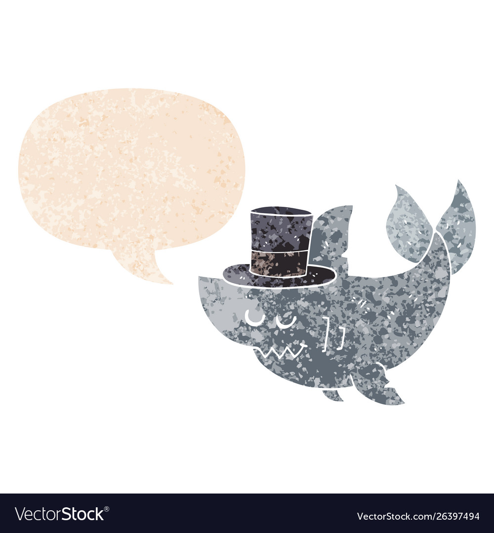 Cartoon shark wearing top hat and speech bubble