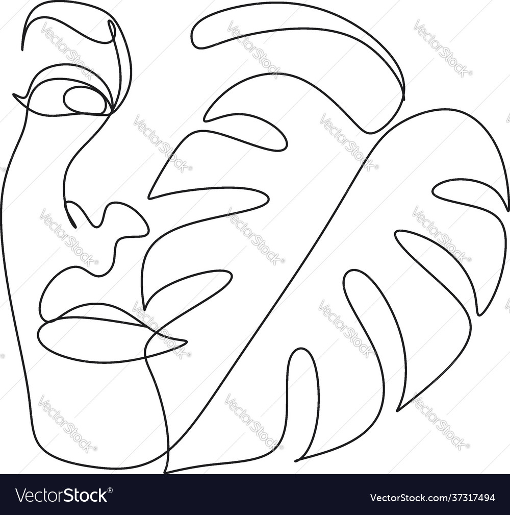 Fashion one line drawing logo women face vector image Fashion one line drawing logo women face