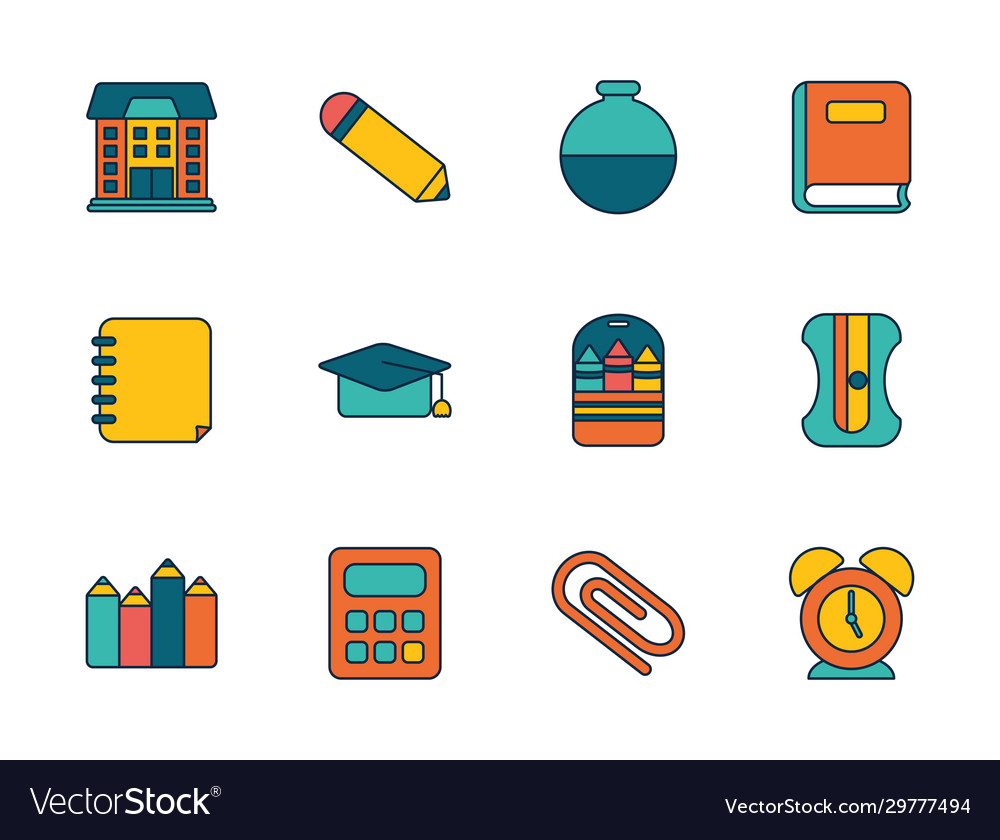 Isolated school line fill style icon set