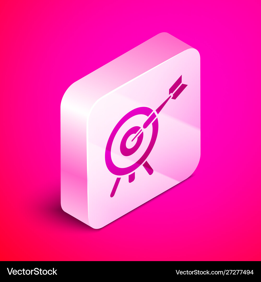 Isometric target with arrow icon isolated on pink Vector Image