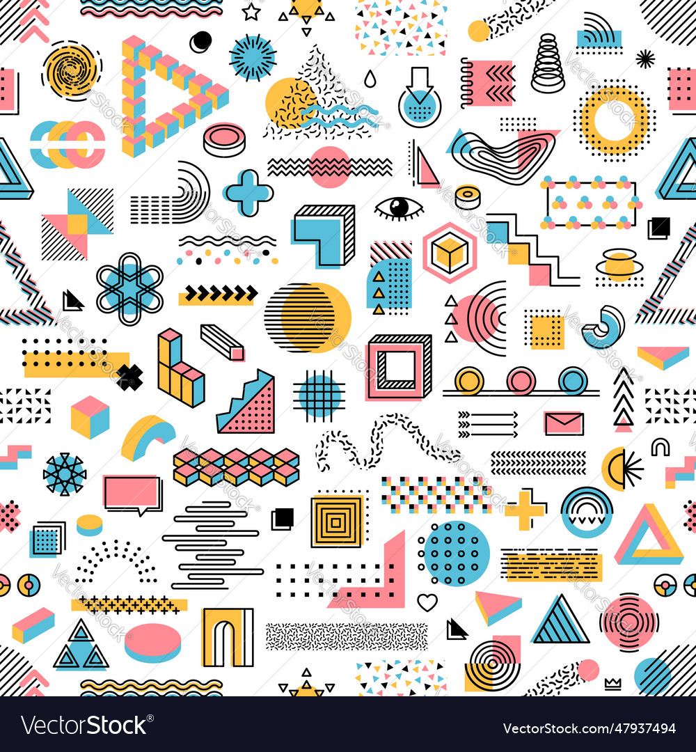 Memphis Geometric Shapes Seamless Pattern Vector Image