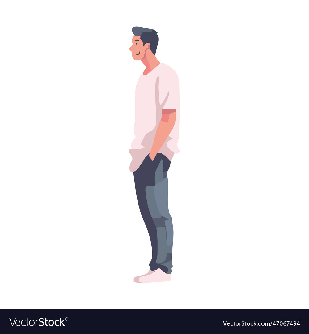 One person standing smiling in fashionable jeans Vector Image