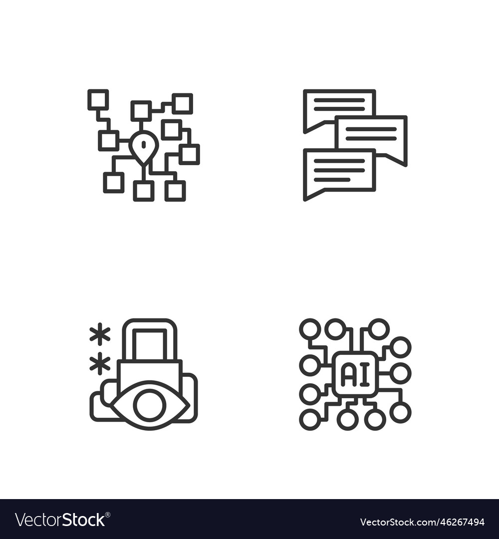 Set line neural network cyber security vector image Set line neural network cyber security